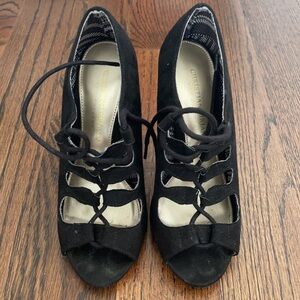 Black Lace Up Open Toe Heels